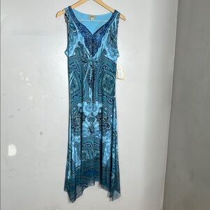 One World Asymmetrical‎ Blue Paisley Sleeveless Dress